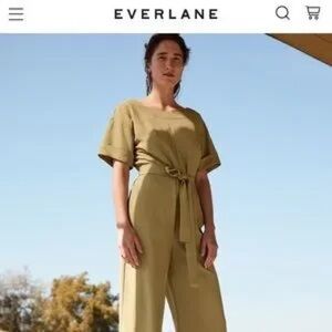 Everlane Japanese GoWeave Essential Short Sleeve Wide Leg Jumpsuit Green